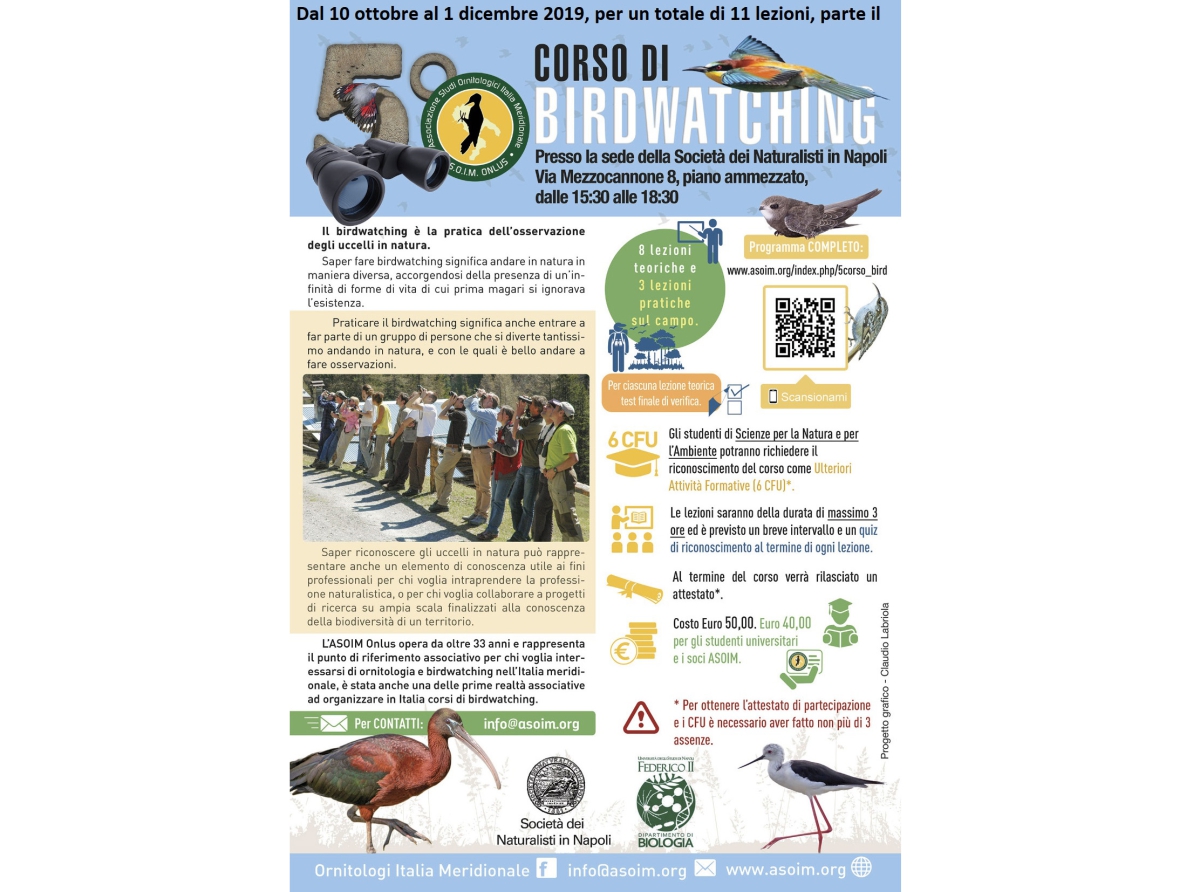V Corso di Birdwatching organizzato dall’Associazione Studi Ornitologici Italia Meridionale (ASOIM) Onlus