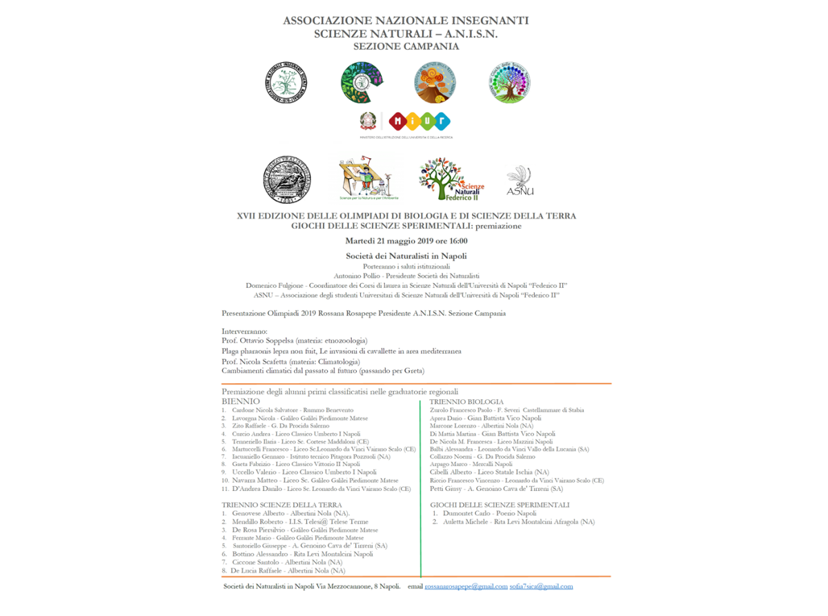 XVII Edizione delle Olimpiadi di Biologia e di Scienze della Terra